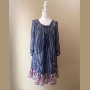 As U Wish Women's Flowy Blue and Pink Dress Shirt Sheer Size Medium